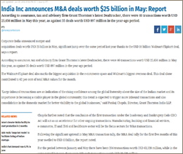 India Inc announces M&A deals worth $25 bn in May